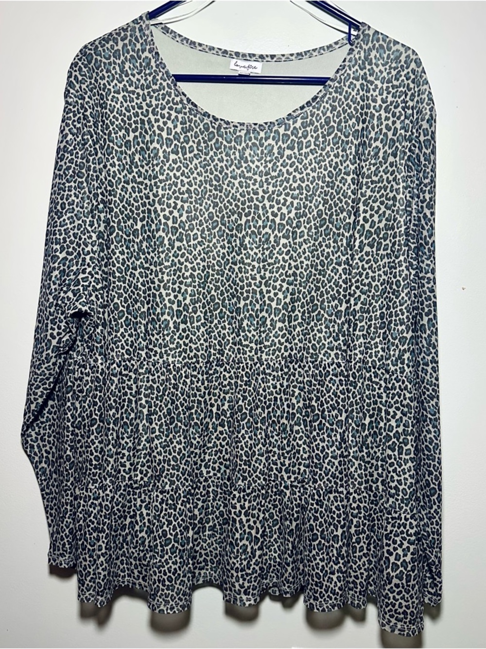Love, Fire Leopard Print Tiered Top 3X Flowy Long Sleeve